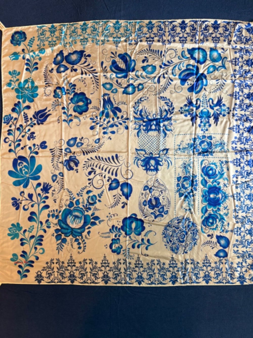 Johnny Was Farrow Scarf - Blue and Ivory - Picture 2 of 11